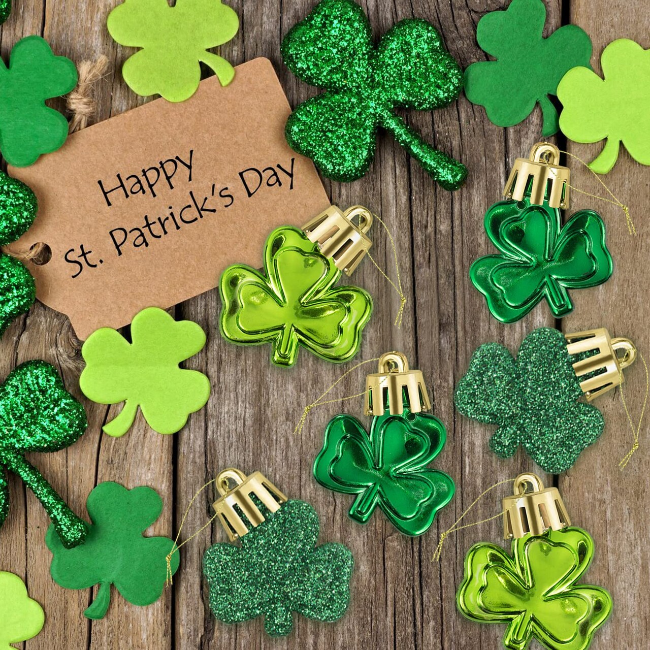 36 Pieces St Patrick's Day Mini Shamrock Ornaments for Small Tree Decorations Good Luck Clover Hanging Bauble Green Trefoil Irish Ornaments for Saint Patrick's Day Tree Shelf Decor Party Favors Supplies